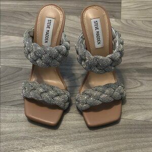 Steve Madden Silver Tan Heels with Braided Design